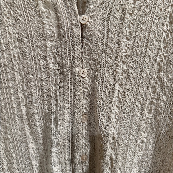 Tan Semi Sheer Lace Women's Button Top Y2K Vampire Diaries Cottagecore Prarie - Picture 3 of 6